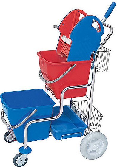 Wózek serwisowy schodowy Roll Mop chromowany z prasą do wyciskania mopów 02.20 S CH